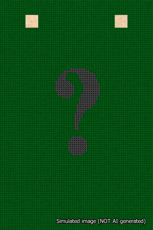 A simulated image of the stitched needlepoint design: Banner 18m Squared Question Black on Green. Not A.I. generated.