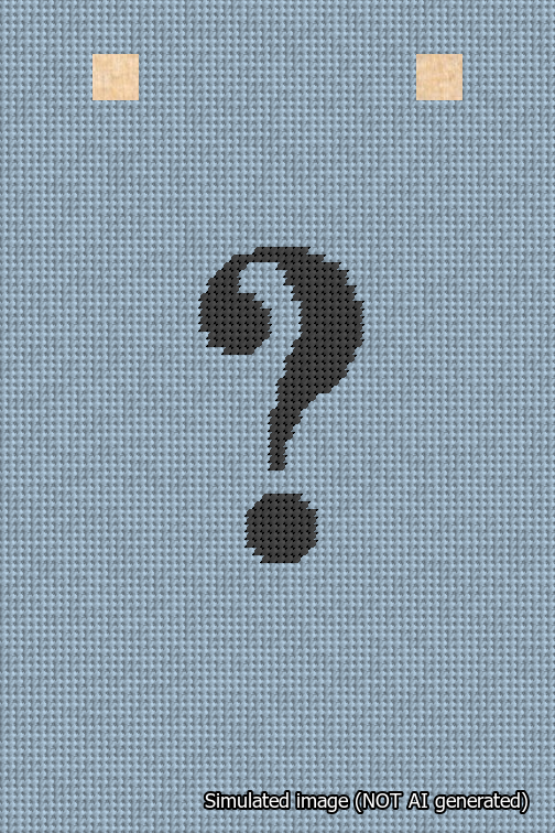 A simulated image of the stitched needlepoint design: Banner 18m Squared Question Black on Light Blue. Not A.I. generated.