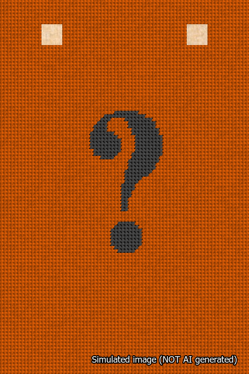 A simulated image of the stitched needlepoint design: Banner 18m Squared Question Black on Orange. Not A.I. generated.