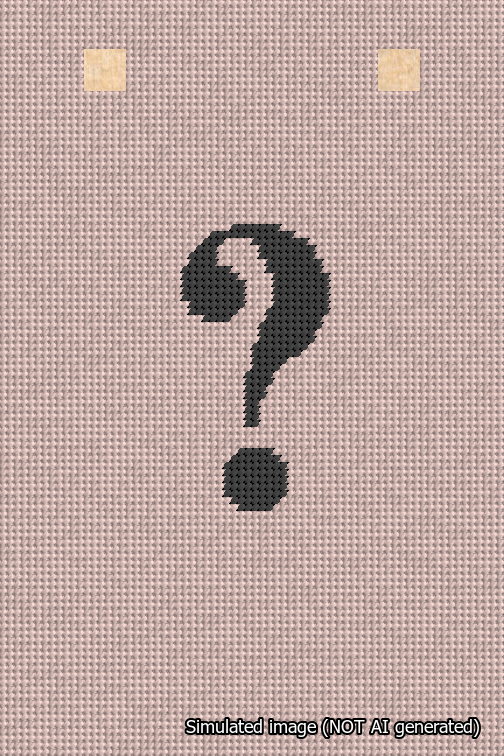 A simulated image of the stitched needlepoint design: Banner 18m Squared Question Black on Pink. Not A.I. generated.