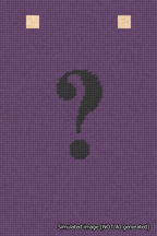 A simulated image of the stitched needlepoint design: Banner 18m Squared Question Black on Purple. Not A.I. generated.
