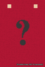 A simulated image of the stitched needlepoint design: Banner 18m Squared Question Black on Red. Not A.I. generated.