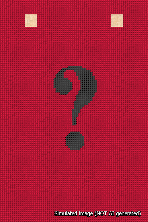 A simulated image of the stitched needlepoint design: Banner 18m Squared Question Black on Red. Not A.I. generated.