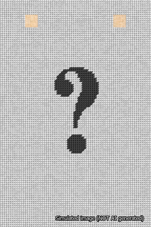 A simulated image of the stitched needlepoint design: Banner 18m Squared Question Black on White. Not A.I. generated.