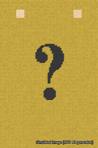 A simulated image of the stitched needlepoint design: Banner 18m Squared Question Black on Yellow. Not A.I. generated.