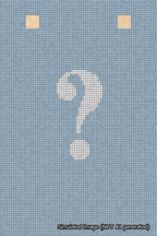 A simulated image of the stitched needlepoint design: Banner 18m Squared Question White on Light Blue. Not A.I. generated.