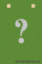 A simulated image of the stitched needlepoint design: Banner 18m Squared Question White on Light Green. Not A.I. generated.