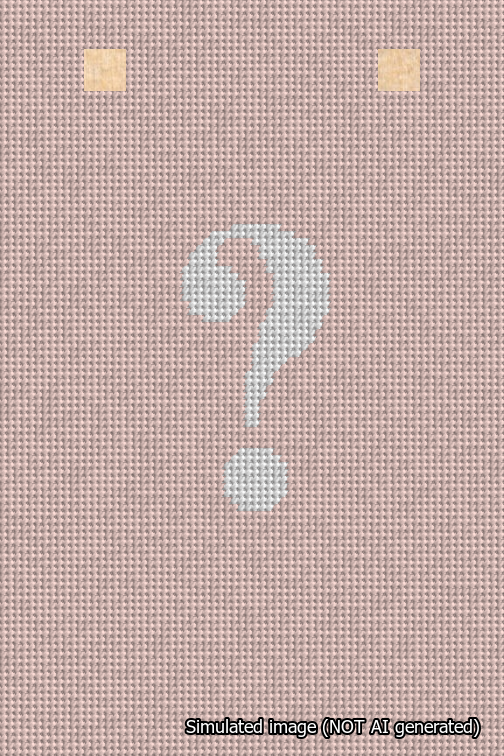 A simulated image of the stitched needlepoint design: Banner 18m Squared Question White on Pink. Not A.I. generated.