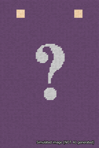 A simulated image of the stitched needlepoint design: Banner 18m Squared Question White on Purple. Not A.I. generated.