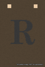 A simulated image of the stitched needlepoint design: Banner 18m Squared R Black on Brown. Not A.I. generated.