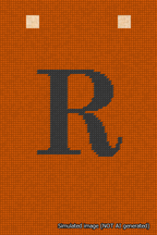A simulated image of the stitched needlepoint design: Banner 18m Squared R Black on Orange. Not A.I. generated.