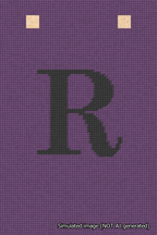 A simulated image of the stitched needlepoint design: Banner 18m Squared R Black on Purple. Not A.I. generated.
