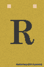 A simulated image of the stitched needlepoint design: Banner 18m Squared R Black on Yellow. Not A.I. generated.