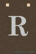 A simulated image of the stitched needlepoint design: Banner 18m Squared R White on Brown. Not A.I. generated.