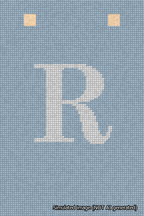 A simulated image of the stitched needlepoint design: Banner 18m Squared R White on Light Blue. Not A.I. generated.