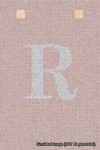 A simulated image of the stitched needlepoint design: Banner 18m Squared R White on Pink. Not A.I. generated.