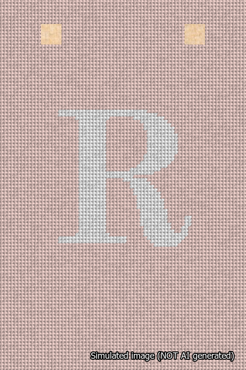 A simulated image of the stitched needlepoint design: Banner 18m Squared R White on Pink. Not A.I. generated.