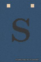 A simulated image of the stitched needlepoint design: Banner 18m Squared S Black on Blue. Not A.I. generated.