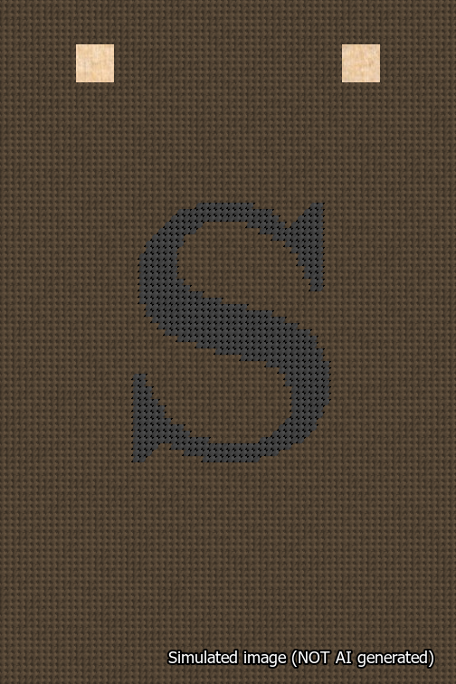 A simulated image of the stitched needlepoint design: Banner 18m Squared S Black on Brown. Not A.I. generated.