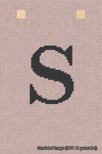 A simulated image of the stitched needlepoint design: Banner 18m Squared S Black on Pink. Not A.I. generated.
