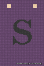 A simulated image of the stitched needlepoint design: Banner 18m Squared S Black on Purple. Not A.I. generated.
