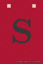 A simulated image of the stitched needlepoint design: Banner 18m Squared S Black on Red. Not A.I. generated.