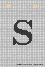 A simulated image of the stitched needlepoint design: Banner 18m Squared S Black on White. Not A.I. generated.