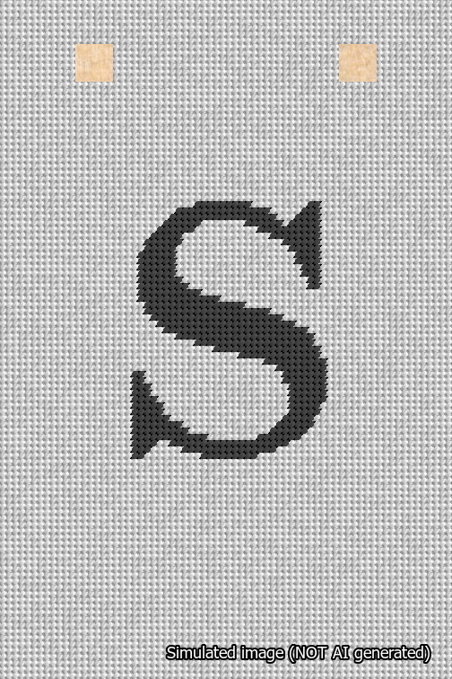 A simulated image of the stitched needlepoint design: Banner 18m Squared S Black on White. Not A.I. generated.