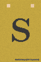 A simulated image of the stitched needlepoint design: Banner 18m Squared S Black on Yellow. Not A.I. generated.