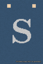 A simulated image of the stitched needlepoint design: Banner 18m Squared S White on Blue. Not A.I. generated.