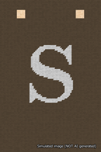 A simulated image of the stitched needlepoint design: Banner 18m Squared S White on Brown. Not A.I. generated.