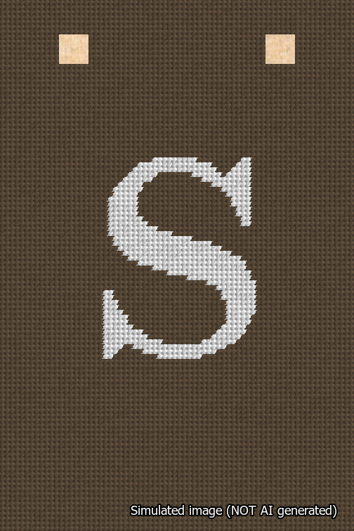 A simulated image of the stitched needlepoint design: Banner 18m Squared S White on Brown. Not A.I. generated.