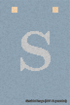 A simulated image of the stitched needlepoint design: Banner 18m Squared S White on Light Blue. Not A.I. generated.