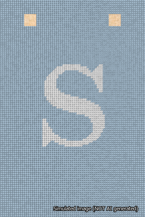 A simulated image of the stitched needlepoint design: Banner 18m Squared S White on Light Blue. Not A.I. generated.