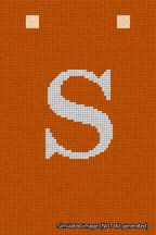 A simulated image of the stitched needlepoint design: Banner 18m Squared S White on Orange. Not A.I. generated.