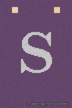 A simulated image of the stitched needlepoint design: Banner 18m Squared S White on Purple. Not A.I. generated.