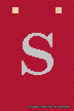 A simulated image of the stitched needlepoint design: Banner 18m Squared S White on Red. Not A.I. generated.