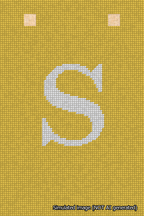 A simulated image of the stitched needlepoint design: Banner 18m Squared S White on Yellow. Not A.I. generated.