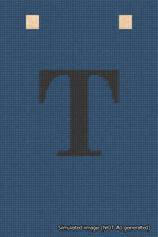 A simulated image of the stitched needlepoint design: Banner 18m Squared T Black on Blue. Not A.I. generated.