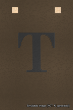 A simulated image of the stitched needlepoint design: Banner 18m Squared T Black on Brown. Not A.I. generated.