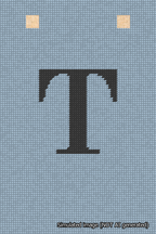 A simulated image of the stitched needlepoint design: Banner 18m Squared T Black on Light Blue. Not A.I. generated.