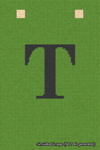 A simulated image of the stitched needlepoint design: Banner 18m Squared T Black on Light Green. Not A.I. generated.