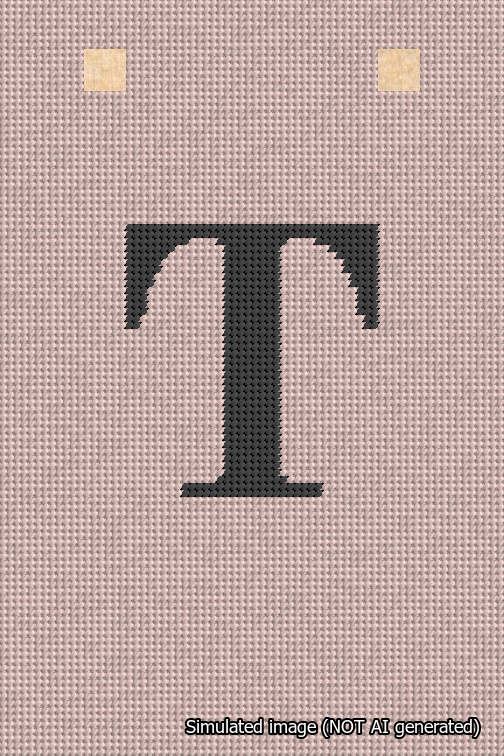 A simulated image of the stitched needlepoint design: Banner 18m Squared T Black on Pink. Not A.I. generated.