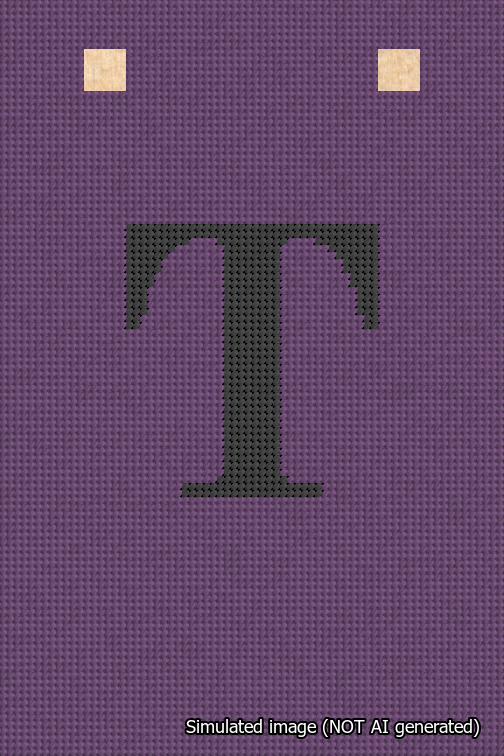 A simulated image of the stitched needlepoint design: Banner 18m Squared T Black on Purple. Not A.I. generated.