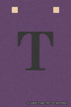 A simulated image of the stitched needlepoint design: Banner 18m Squared T Black on Purple. Not A.I. generated.