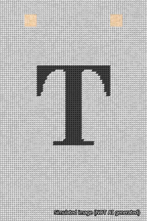 A simulated image of the stitched needlepoint design: Banner 18m Squared T Black on White. Not A.I. generated.