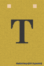 A simulated image of the stitched needlepoint design: Banner 18m Squared T Black on Yellow. Not A.I. generated.