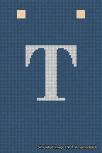 A simulated image of the stitched needlepoint design: Banner 18m Squared T White on Blue. Not A.I. generated.