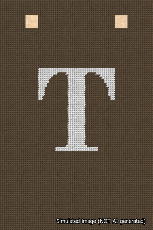 A simulated image of the stitched needlepoint design: Banner 18m Squared T White on Brown. Not A.I. generated.