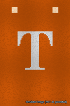 A simulated image of the stitched needlepoint design: Banner 18m Squared T White on Orange. Not A.I. generated.